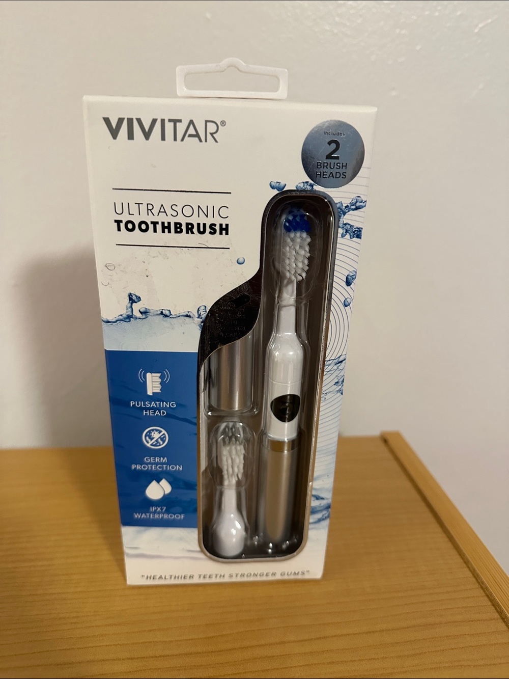 Silver Ultrasonic Toothbrush with 2 Brush Heads - Silver
